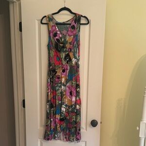 Tracy Reese for Anthropologie Floral Midi Dress in Green and Pink